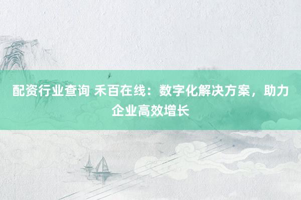 配资行业查询 禾百在线：数字化解决方案，助力企业高效增长