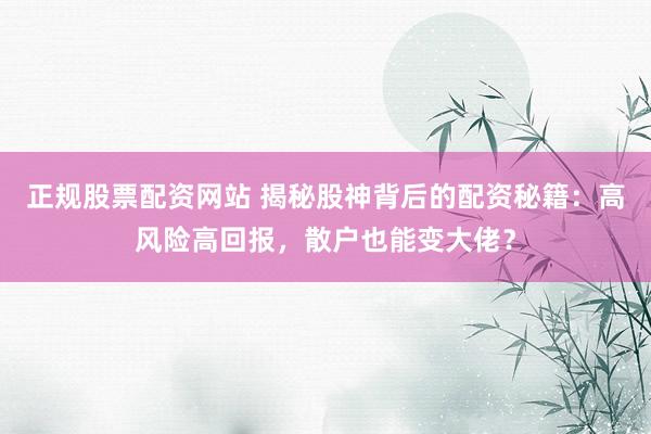 正规股票配资网站 揭秘股神背后的配资秘籍：高风险高回报，散户也能变大佬？