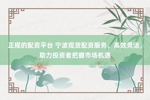 正规的配资平台 宁波现货配资服务，高效灵活，助力投资者把握市场机遇