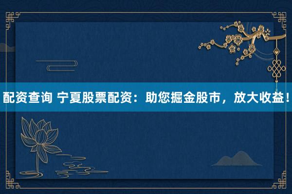 配资查询 宁夏股票配资：助您掘金股市，放大收益！