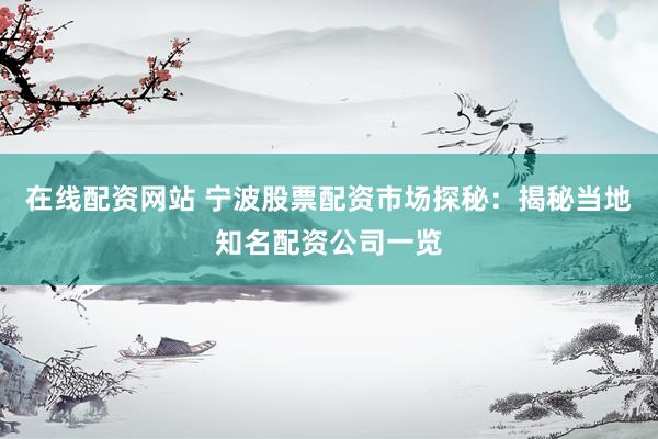 在线配资网站 宁波股票配资市场探秘：揭秘当地知名配资公司一览