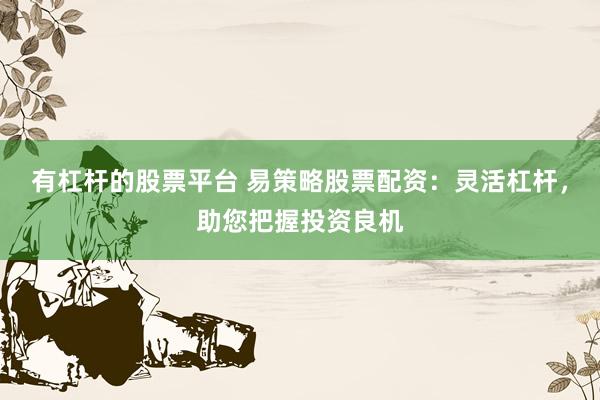 有杠杆的股票平台 易策略股票配资：灵活杠杆，助您把握投资良机