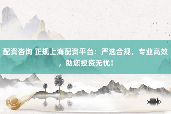 配资咨询 正规上海配资平台:严选合规,专业高效,助您投资无忧!
