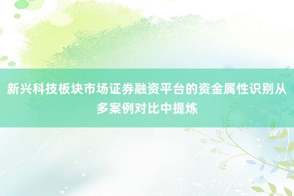 新兴科技板块市场证券融资平台的资金属性识别从多案例对比中提炼