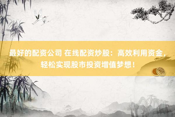 最好的配资公司 在线配资炒股：高效利用资金，轻松实现股市投资增值梦想！